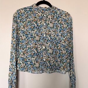 Zara Blue and White Floral Blouse